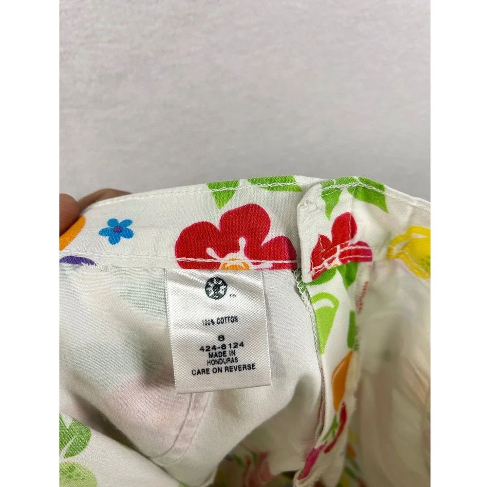 Vintage Genuine Girl Kid Fruit Flower Print Pant White Casual Cropped Leg Size 8